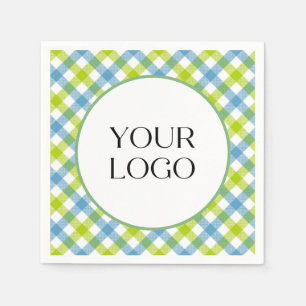 Serviette En Papier Serviettes Gingham Pastel Votre Logo Ici Bleu Vert