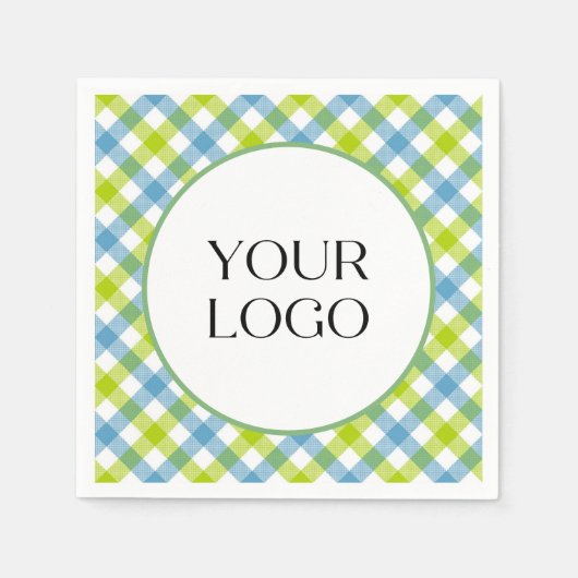 Serviette En Papier Serviettes Gingham Pastel Votre Logo Ici Bleu Vert (Devant)