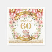 Serviette En Papier Serviettes Glam 60th avec Fleurs aquarelles (Devant)