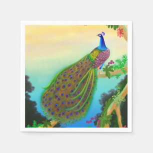 Serviette En Papier Serviettes indiennes bleues élégantes de paon