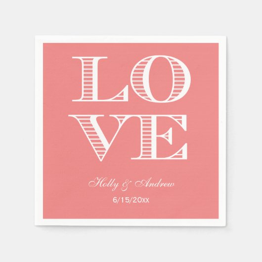 Serviette En Papier Serviettes LOVE Corail Clair, Blanc (Devant)