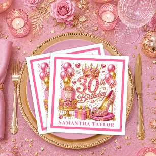 Serviette En Papier Serviettes Magenta Rose Or Confetti 30ème Annivers