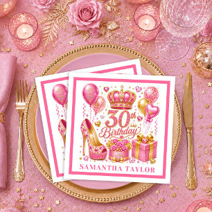 Serviette En Papier Serviettes Magenta Rose Or Confetti 30ème Annivers