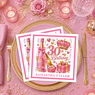 Serviette En Papier Serviettes Magenta Rose Or Doré 30ème Anniversaire