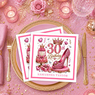 Serviette En Papier Serviettes Magenta Rose Or Doré pour 30e Anniversa