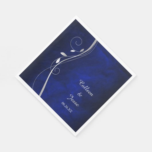 Serviette En Papier Serviettes Mariage bleu feuille argent (Coin)