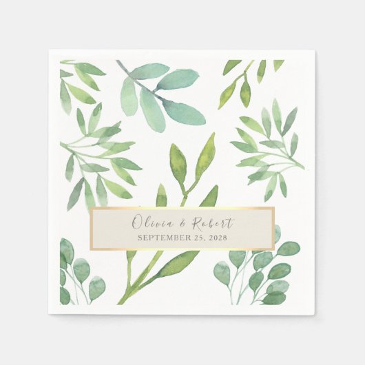 Serviette En Papier Serviettes Mariage Botanique Or Vert (Devant)