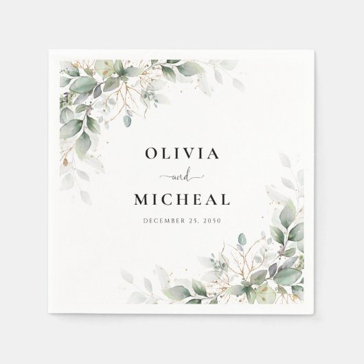 Serviette En Papier Serviettes Mariage de fleurs d'or Eucalyptus (Devant)