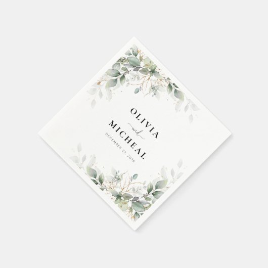 Serviette En Papier Serviettes Mariage de fleurs d'or Eucalyptus (Coin)