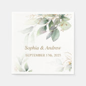 Serviette En Papier Serviettes Mariage Eucalyptus Verdure & Or (Devant)