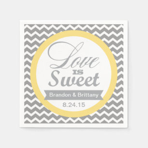 Serviette En Papier Serviettes Mariage Jaune et Gris Chevron