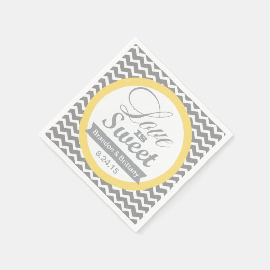 Serviette En Papier Serviettes Mariage Jaune et Gris Chevron (Coin)