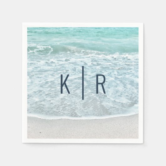 Serviette En Papier Serviettes Mariage Monogramme bleu turquoise (Devant)