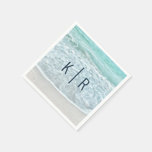 Serviette En Papier Serviettes Mariage Monogramme bleu turquoise (Coin)
