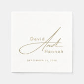 Serviette En Papier Serviettes Mariage personnalisées avec nom Or (Devant)