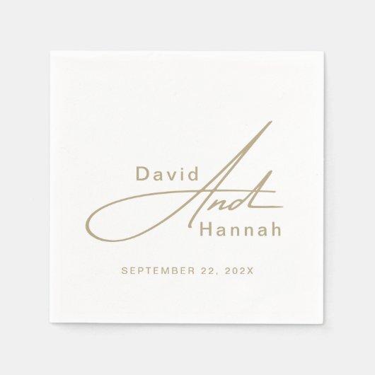 Serviette En Papier Serviettes Mariage personnalisées avec nom Or (Devant)