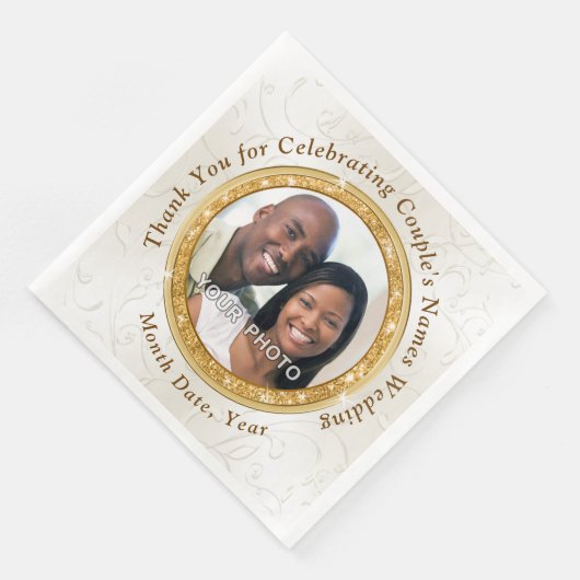 Serviette En Papier Serviettes Mariage personnalisées avec photo, 3 ta (Coin)