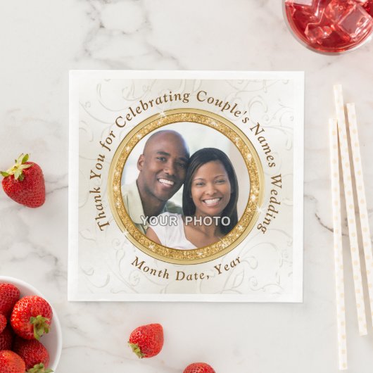 Serviette En Papier Serviettes Mariage personnalisées avec photo, 3 ta (En situation)