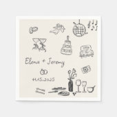 Serviette En Papier Serviettes Mariage Quirky Tirées À La Main (Devant)
