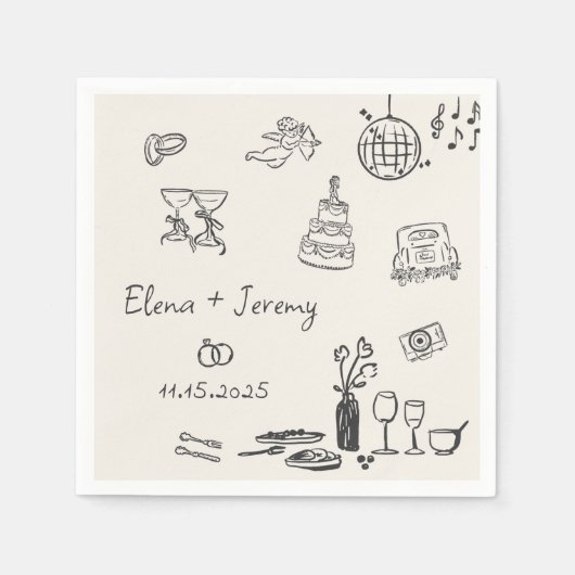 Serviette En Papier Serviettes Mariage Quirky Tirées À La Main (Devant)
