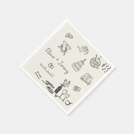 Serviette En Papier Serviettes Mariage Quirky Tirées À La Main (Coin)