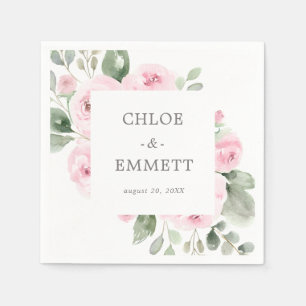 Serviette En Papier Serviettes Mariage rose Rose Floral Eucalyptus