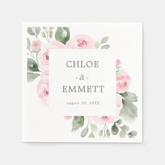 Serviette En Papier Serviettes Mariage rose Rose Floral Eucalyptus (Devant)