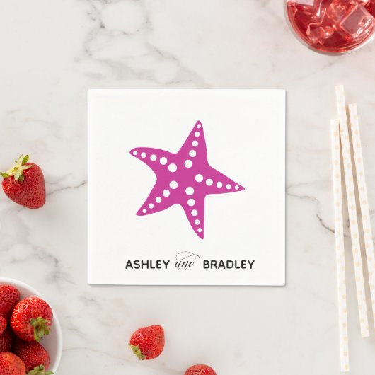 Serviette En Papier Serviettes Mariage Starfish, Plage, Rose Fuchsia (En situation)