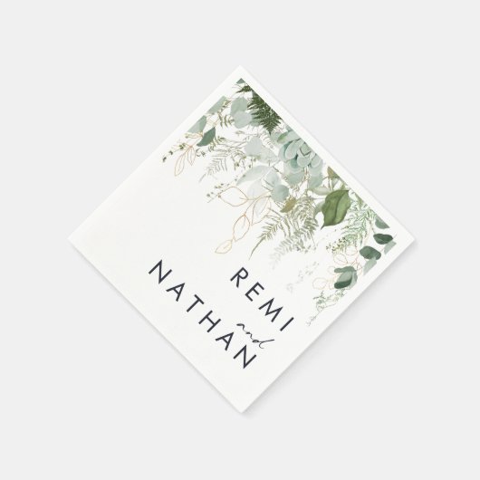 Serviette En Papier Serviettes Mariage vertes et feuilles d'or (Coin)