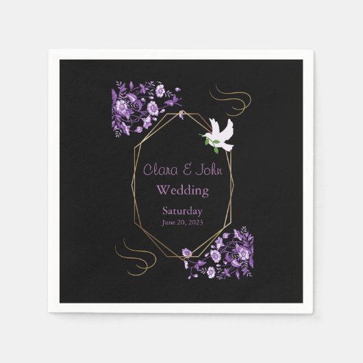 Serviette En Papier Serviettes Mariage violet et noir (Devant)
