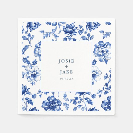 Serviette En Papier Serviettes mariages bleues et blanches (Devant)