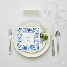 Serviettes mariages bleues et blanches