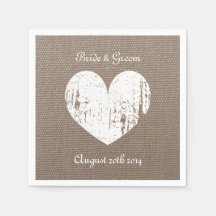 Serviettes mariages Burlap avec coeur rustique