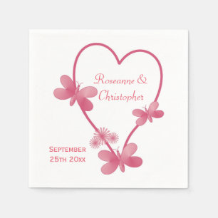 Serviette En Papier Serviettes mariages Coeur Rose Et Papillons