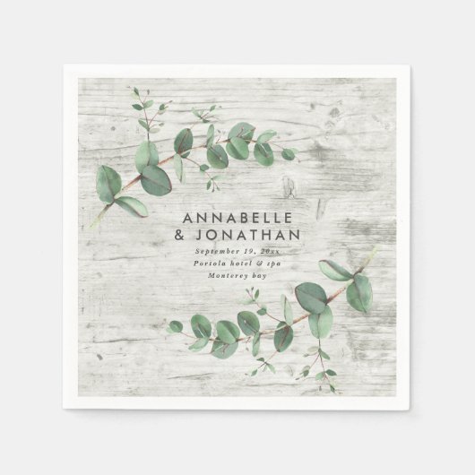 Serviette En Papier serviettes mariages en bois blanc eucalyptus feuil (Devant)