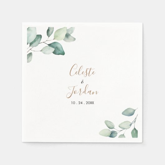 Serviette En Papier Serviettes Mariages Feuilles classiques et vertes (Devant)