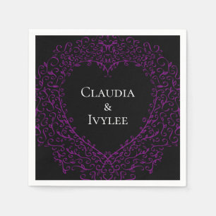 Serviette En Papier Serviettes Mariages gothiques au coeur pourpre et 