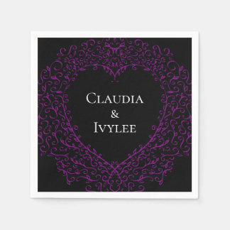 Serviette En Papier Serviettes Mariages gothiques au coeur pourpre et 