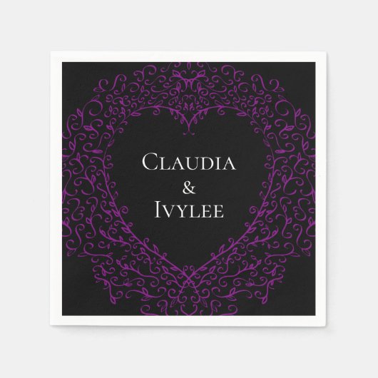 Serviette En Papier Serviettes Mariages gothiques au coeur pourpre et (Devant)