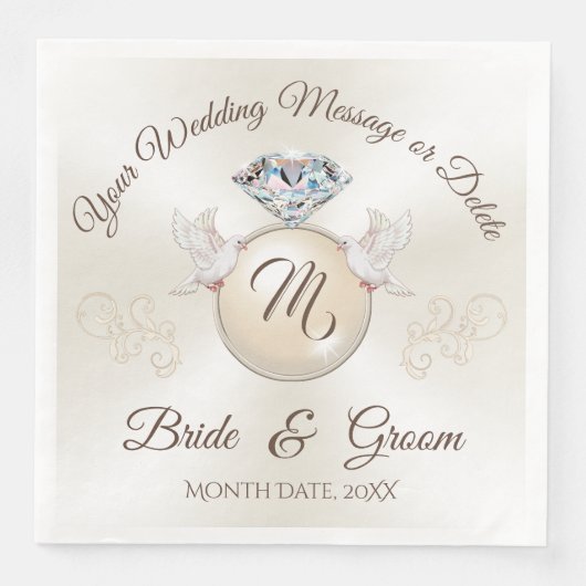 Serviette En Papier Serviettes Mariages Monogrammes en ivoire, Anneau  (Devant)