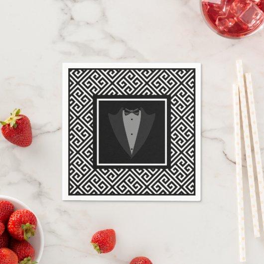 Serviette En Papier Serviettes mariages tuxedo noir et blanc (En situation)