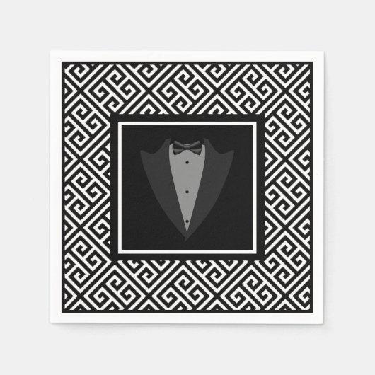 Serviette En Papier Serviettes mariages tuxedo noir et blanc (Devant)