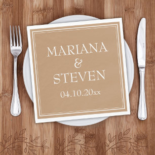 Serviette En Papier Serviettes Marron Beige Minimalistes de Bordure Mo