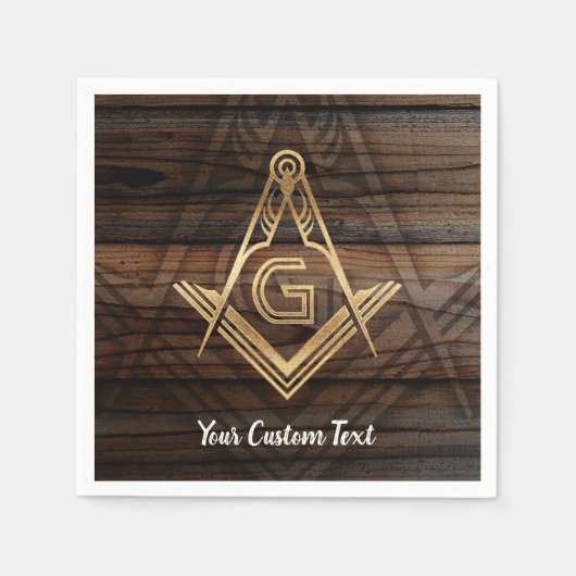 Serviette En Papier Serviettes Masonic personnalisées | Rustic Wood Go (Devant)