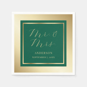 Serviette En Papier Serviettes modernes Emerald Green et Mariage or