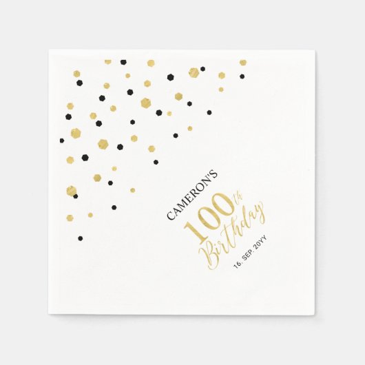 Serviette En Papier Serviettes modernes Gold & Black 100e fête d'anniv (Devant)
