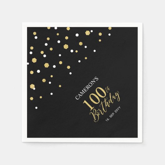 Serviette En Papier Serviettes modernes Gold & Black 100e fête d'anniv (Devant)