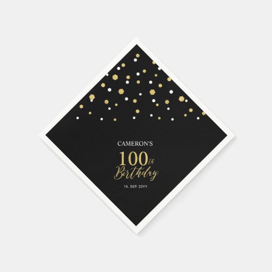 Serviette En Papier Serviettes modernes Gold & Black 100e fête d'anniv (Coin)