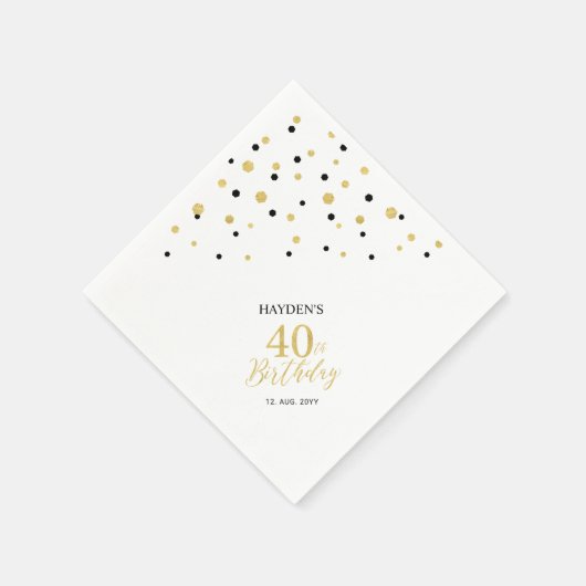 Serviette En Papier Serviettes modernes Gold & Black 40th Birthday Par (Coin)
