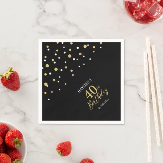 Serviette En Papier Serviettes modernes Gold & Black 40th Birthday Par (En situation)